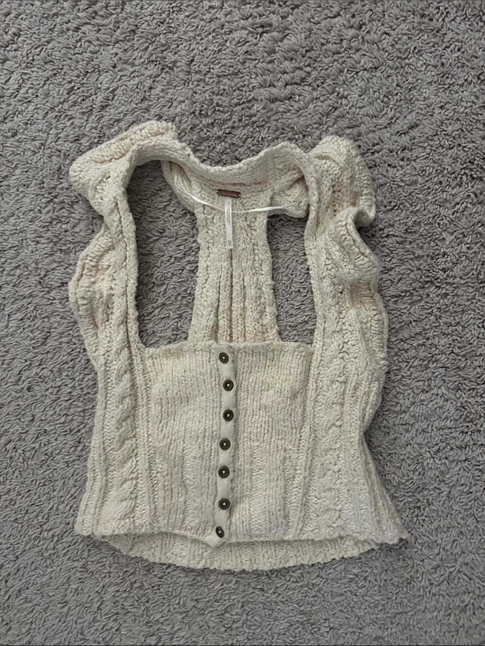 Free People Cream Cable Knit Button-Front Halter Tank